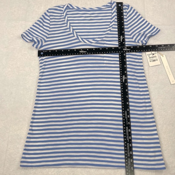 Caslon Shirt Womens XXS Brooke Stripe Tee Blue White Short Sleeve V-Neck Soft - Picture 4 of 11